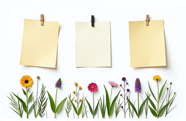 Aufkleber - Notes Made From Grass And Flowers Are Isolated On A White Background With A Simple And Minimalist Design Aesthetic. 00002