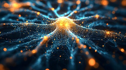 Poster - close up view of the intricate web of connections within a futuristic neural network showcasing the 