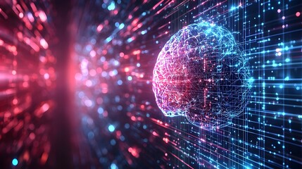 Fototapete - stunning 3d rendering of a glowing neural network interface in a dynamic futuristic setting