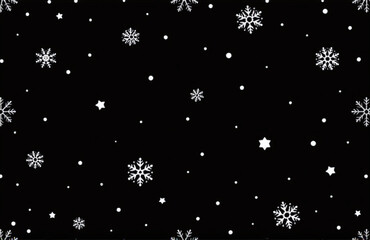 Poster - Snowflakes Fall Gently Down Onto A Black Winter Background In A Seamless Pattern Perfect For Holiday Decorations And Crafts. 00001