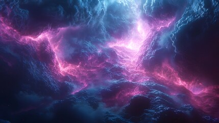 Poster - Luminous Cosmic Eruption   Vibrant and dynamic abstract surreal digital art featuring a powerful electric storm like eruption of colorful swirling cosmic energy and plasma like effects