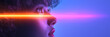 © OBSIMAGES AI  - A cinematic shot where orange and purple neon lines drift over a womanâ€™s reflective sunglasses,