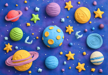 Poster - cartoon vector space with planets and stars