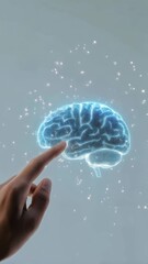 Poster - Medical animation showing a doctor's finger touching a holographic projection of a human brain, symbolizing medical research, diagnostics, and treatment of neurological conditions