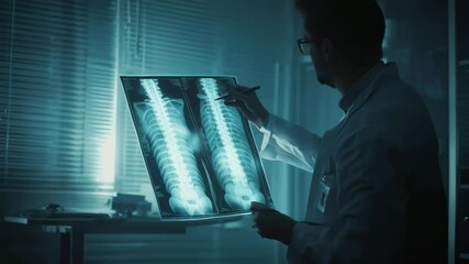 Aufkleber - Medical professional carefully analyzing spinal x ray, identifying key anatomical details through precise slow motion multi frame medical imaging composition highlighting diagnostic expertise