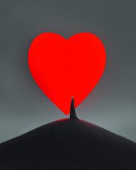 Poster - A minimalistic panorama where a heart shape dissolves into the background, a lone figure quietly