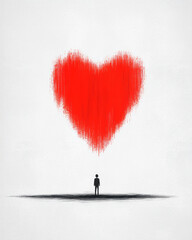 Poster - A minimalistic panorama where a heart shape dissolves into the background, a lone figure quietly