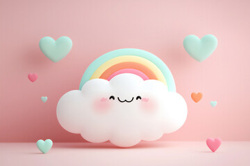 Wall Mural - P An adorable icon of a fluffy cloud with a r