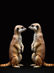 Poster - Two Meerkats Stand Facing Opposite Directions Against A Black Background, Leaving Room For Text Or Additional Design Elements Nearby. 00001