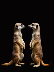 Poster - Two Meerkats Stand Facing Opposite Directions Against A Black Background, Leaving Room For Text Or Additional Design Elements Nearby. 00002