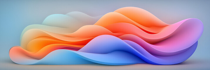 Fototapete - A surreal arrangement of curved, glowing waves in overlapping blue, purple, and red gradients,