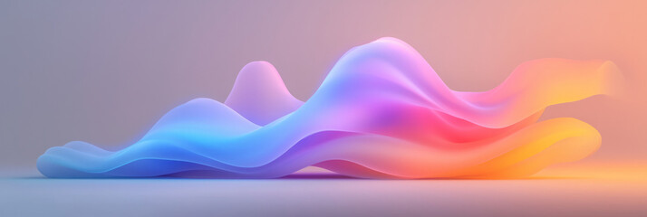 Poster - a futuristic waveform installation with lustrous arcs of blue, purple, and red, each curve