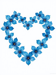 Poster - Vibrant Blue Watercolor Flowers Form A Heart Shape Against A Clean White Background, Symbolizing True Love And Devotion. 00002