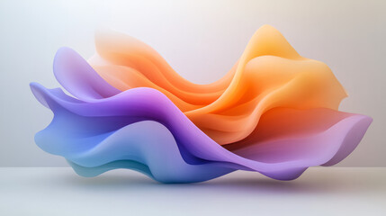 Poster - A surreal 3D entity where soft, wave-like surfaces transition from bright orange to deep purple and