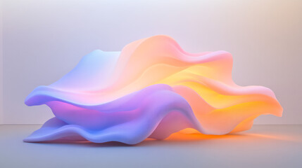 Poster - A surreal 3D entity where soft, wave-like surfaces transition from bright orange to deep purple and