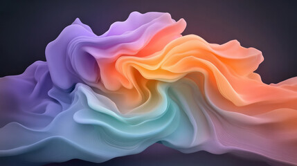 Poster - a surreal 3d entity where soft, wave-like surfaces transition from bright orange to deep purple and
