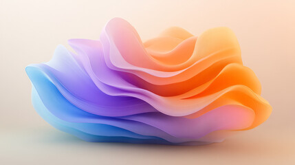Fototapete - A surreal 3D entity where soft, wave-like surfaces transition from bright orange to deep purple and