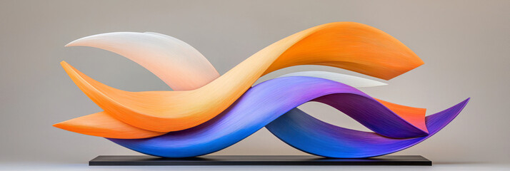 Aufkleber - A sleek, curved sculpture in energetic hues of blue, purple, and orange, with cascading highlights