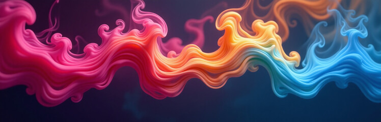 Poster - Vibrant Smoke Swirls In A Multicolored Gradient On A Dark Background, Creating A Mesmerizing Visual Effect Of Movement And Color. 00001