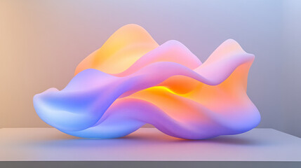 Wall Mural - A glowing, multicolored 3D object with smooth arcs in orange, purple, and blue, its surfaces