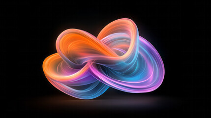Poster - A glowing, multicolored 3D object with smooth arcs in orange, purple, and blue, its surfaces
