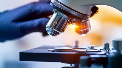 Poster - Precise laboratory technician carefully adjusting microscope focus, conducting scientific research with meticulous attention to detail in advanced medical research environment