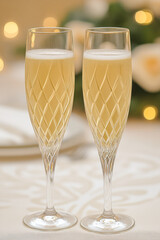 Poster - An elegant toast captured in sparkling champagne flutes, golden effervescence glowing in a softly