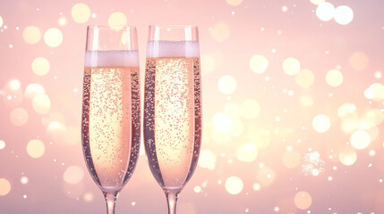 Poster - A sophisticated champagne setting with sparkling bubbles dancing in tall glasses, the warm and