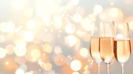 Poster - A sophisticated champagne setting with sparkling bubbles dancing in tall glasses, the warm and