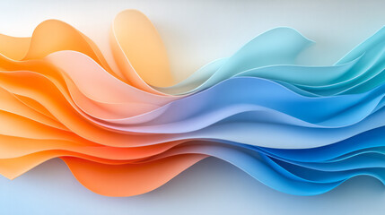 Poster - intertwining bands of warm orange and cool blue forming a wave pattern, with slight glimmers for an