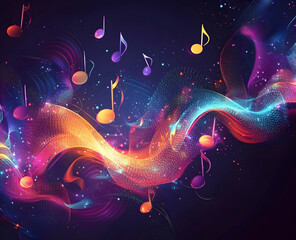 Wall Mural - vector background with musical notes and glowing lights