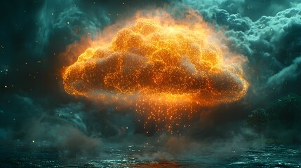 Poster - glowing digital cloud with secure network explosion a captivating abstract visualization of a futuri