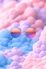Poster - A daring style statement: circular sunglasses highlighting pink and orange mirrored lenses against