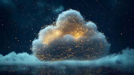 Poster - digital art depicting an abstract cloud like structure embedded within a complex network of data lin