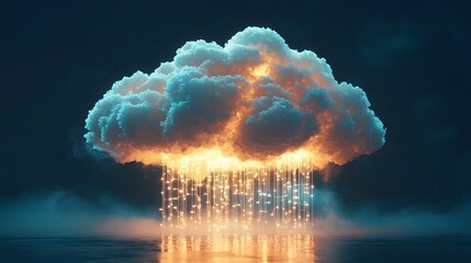 Poster - Glowing and Mystical Digital Cloud with Vibrant Network Circuits Extending Outward in a Futuristic and Atmospheric Background