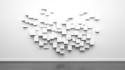 Poster - A minimalist art piece portraying a wall-mounted cube array, gradually fragmenting as each cube