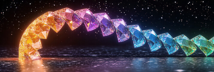 Poster - A dazzling spiral of glowing diamond shapes in neon rainbow tones, set against a dark universe