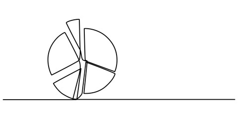 Continuous line drawing of pie chart and arrow growth up, business concept sketch object one line, single line art, vector illustration, Pie Chart Color Line Icon Design with Editable Stroke. Suitable