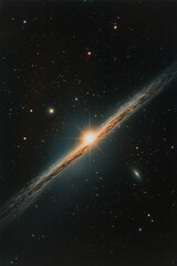 Poster - A vivid representation of gravitational lensing, with a massive object bending light from distant