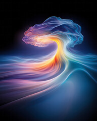 Poster - An artistic visualization of superconductivity, featuring electrons gliding with minimal resistance