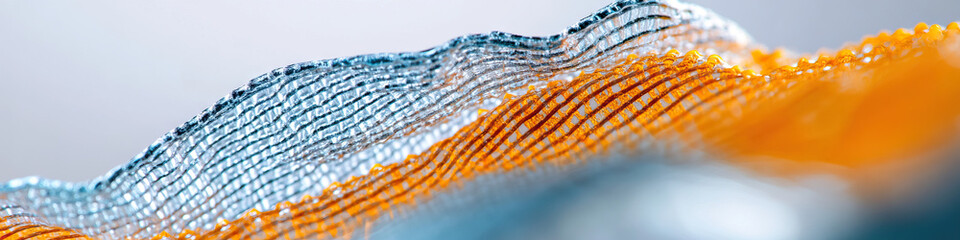 Poster - Close-up of Textured Fabric with Silver-Blue and Orange Hues