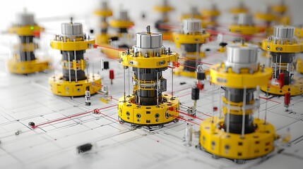 Poster - An abstract design featuring a complex interconnected network of robotic components microchips and digital circuitry creating a visually striking and futuristic technological landscape