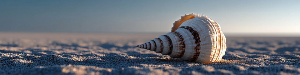 Wall Mural - Seashell on Sandy Beach at Sunrise