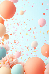 Poster - A whimsical illustration of March 1 floating among colorful balloons, flowers, and confetti to mark