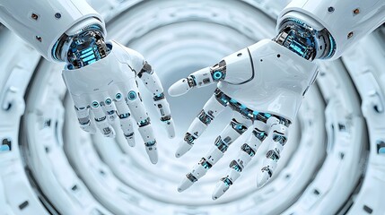Poster - Dynamic motion of robotic arms in an abstract futuristic environment showcasing the precision efficiency and advanced technological progress of modern robotics and automation