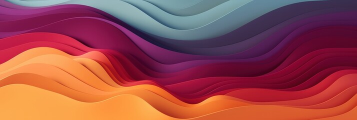 Poster - abstract 3d vector background with smooth waves in gradient colors of purple, orange, and red for el