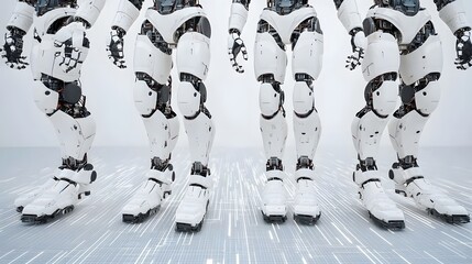 Poster - Abstract representation of robotic limbs against a shifting digital grid showcasing the power and precision of advanced cybernetic technology in a futuristic innovative landscape