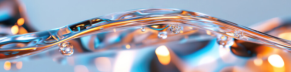 Poster - Transparent Liquid Wave with Droplets and Out-of-Focus Background Lights
