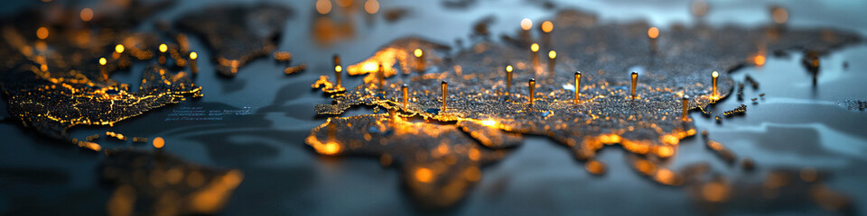 Poster - Stylized Three-Dimensional World Map with Illuminated Markers