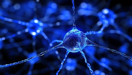 Poster - 3D Rendered Neuron Cell Network, Microscopic View A Stunning Depiction of Neural Activity.
